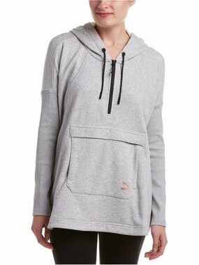 Puma Light Gray Evo Hooded Cape Cropped Pullover with Black Drawstrings Size XL